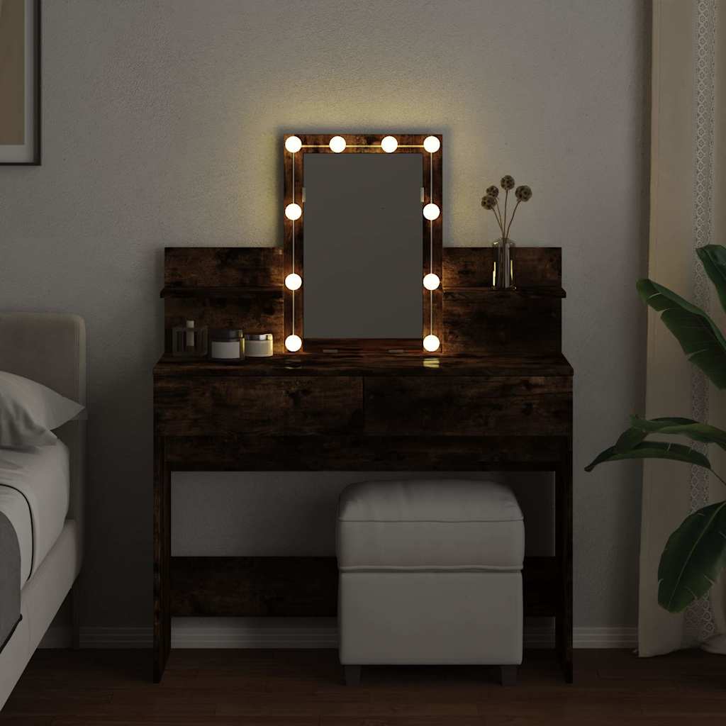 vidaXL Dressing Table with LED Smoked Oak 100x40x130 cm 3