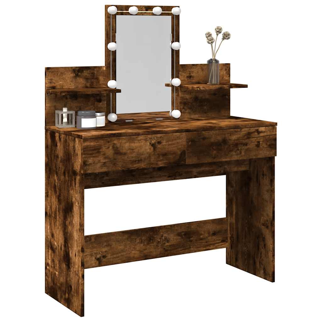 vidaXL Dressing Table with LED Smoked Oak 100x40x130 cm 4