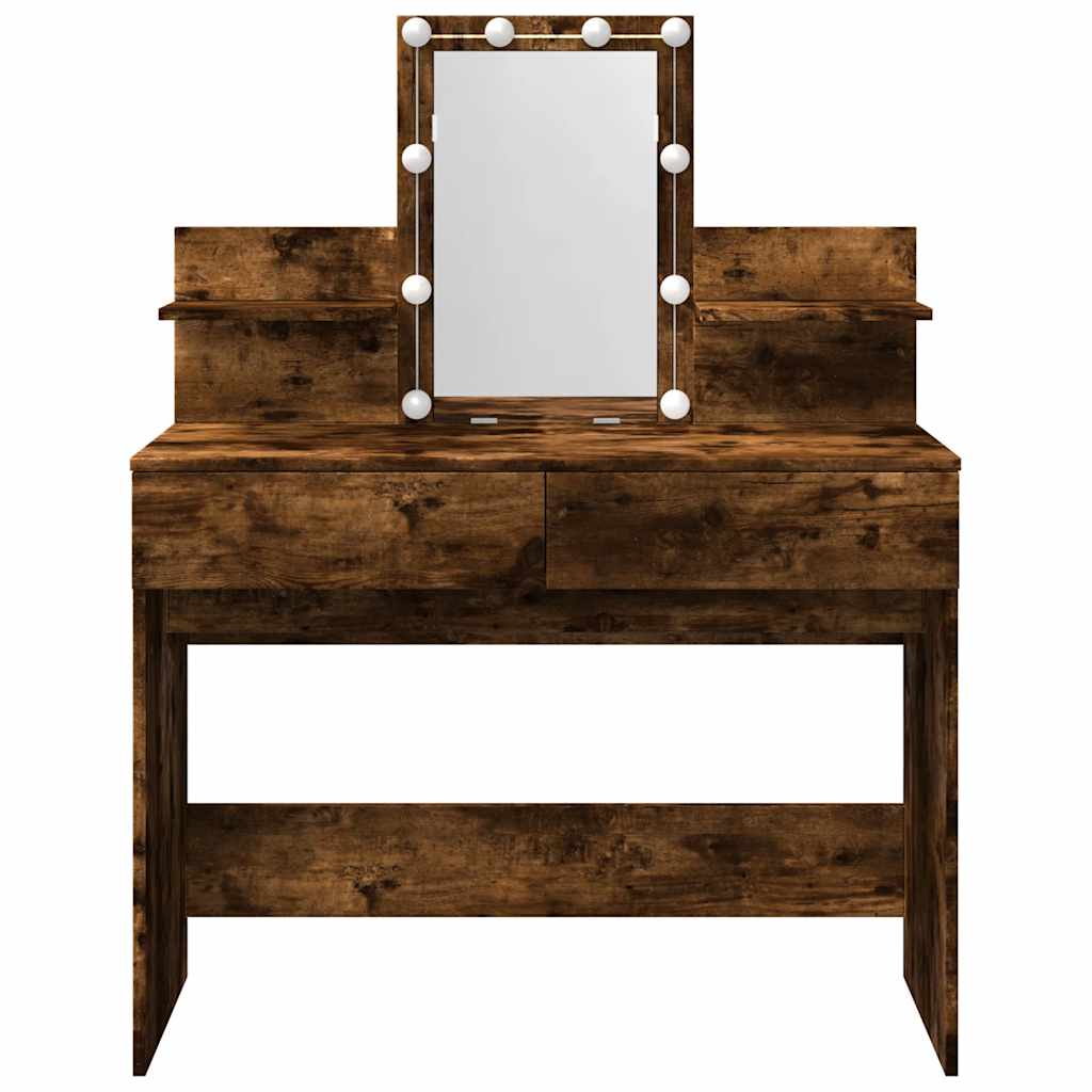 vidaXL Dressing Table with LED Smoked Oak 100x40x130 cm 5