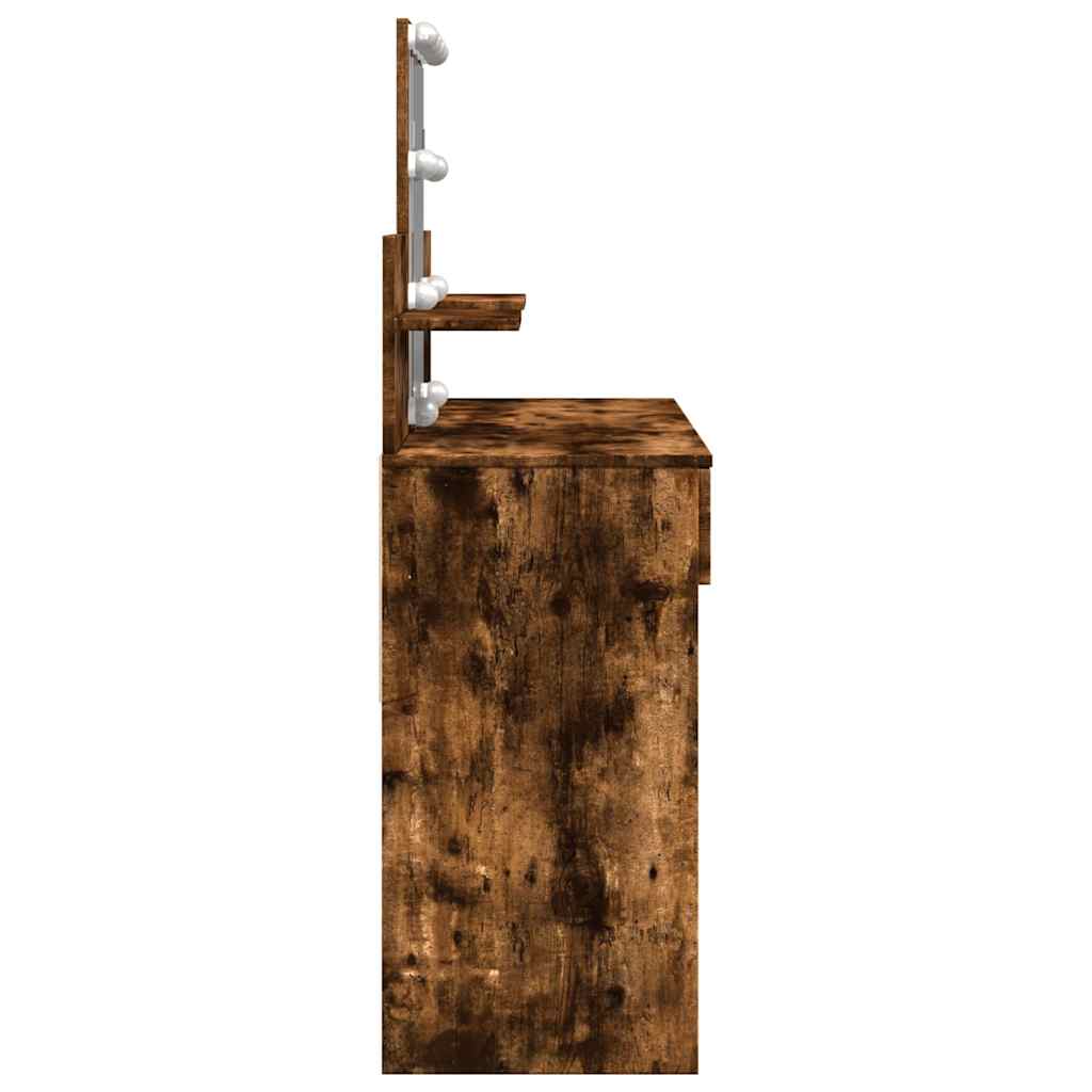 vidaXL Dressing Table with LED Smoked Oak 100x40x130 cm 6