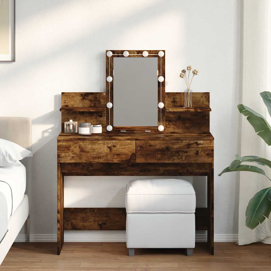 vidaXL Dressing Table with LED Smoked Oak 100x40x130 cm 1