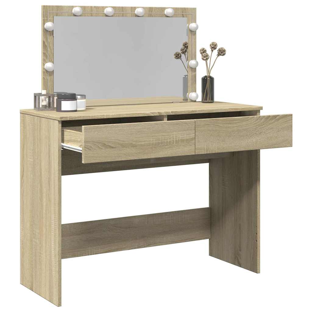 vidaXL Dressing Table with LED Sonoma Oak 100x40x120 cm 4