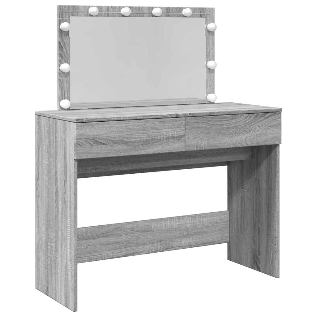 vidaXL Dressing Table with LED Grey Sonoma 100x40x120 cm 2