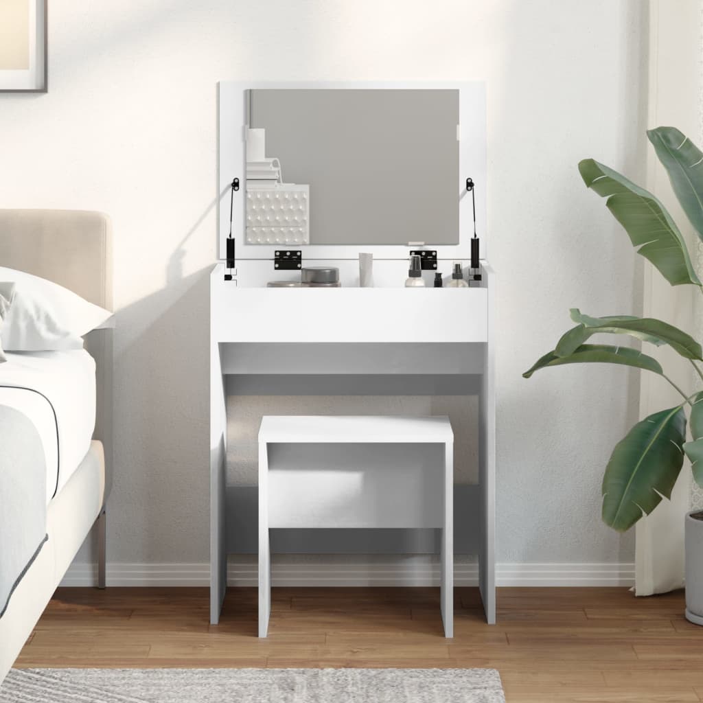 vidaXL Dressing Table and Stool White 60x40x113.5 cm 4
