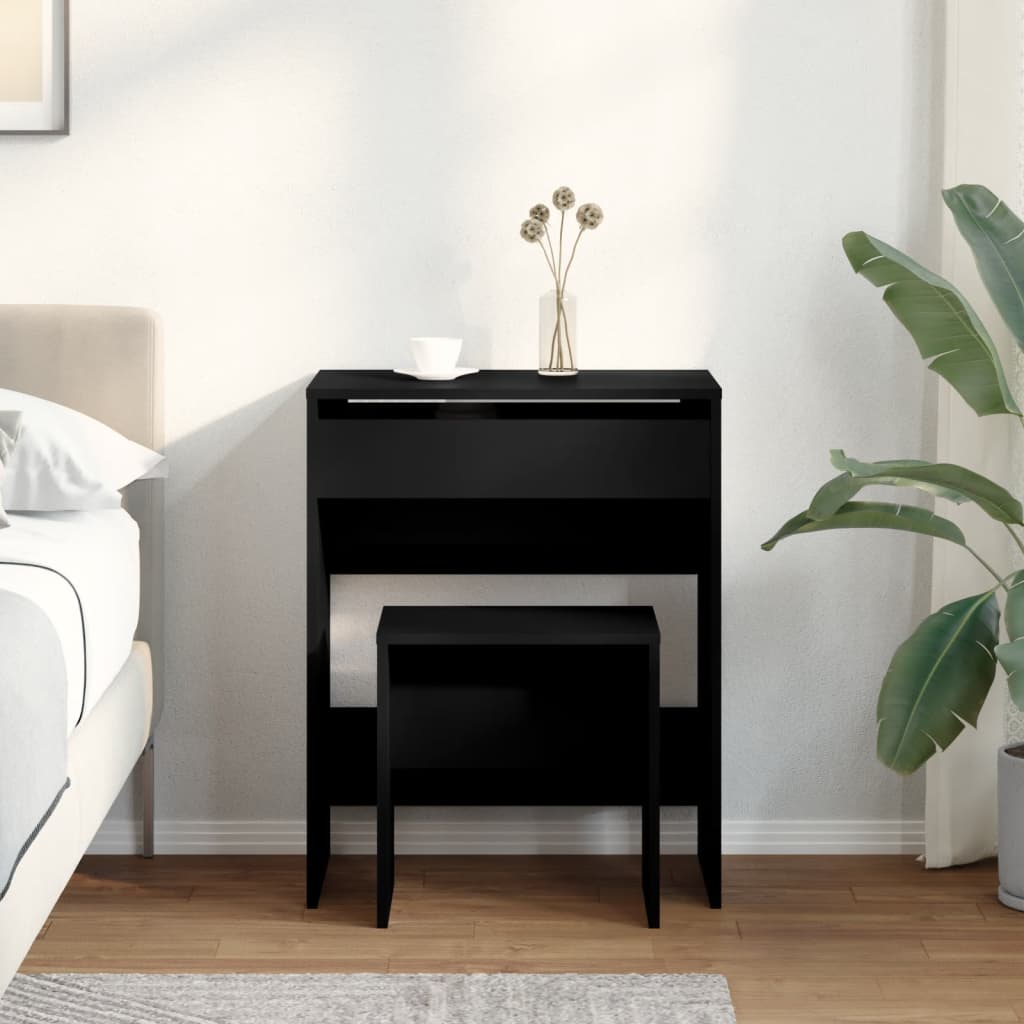 vidaXL Dressing Table and Stool Black 60x40x113.5 cm 3