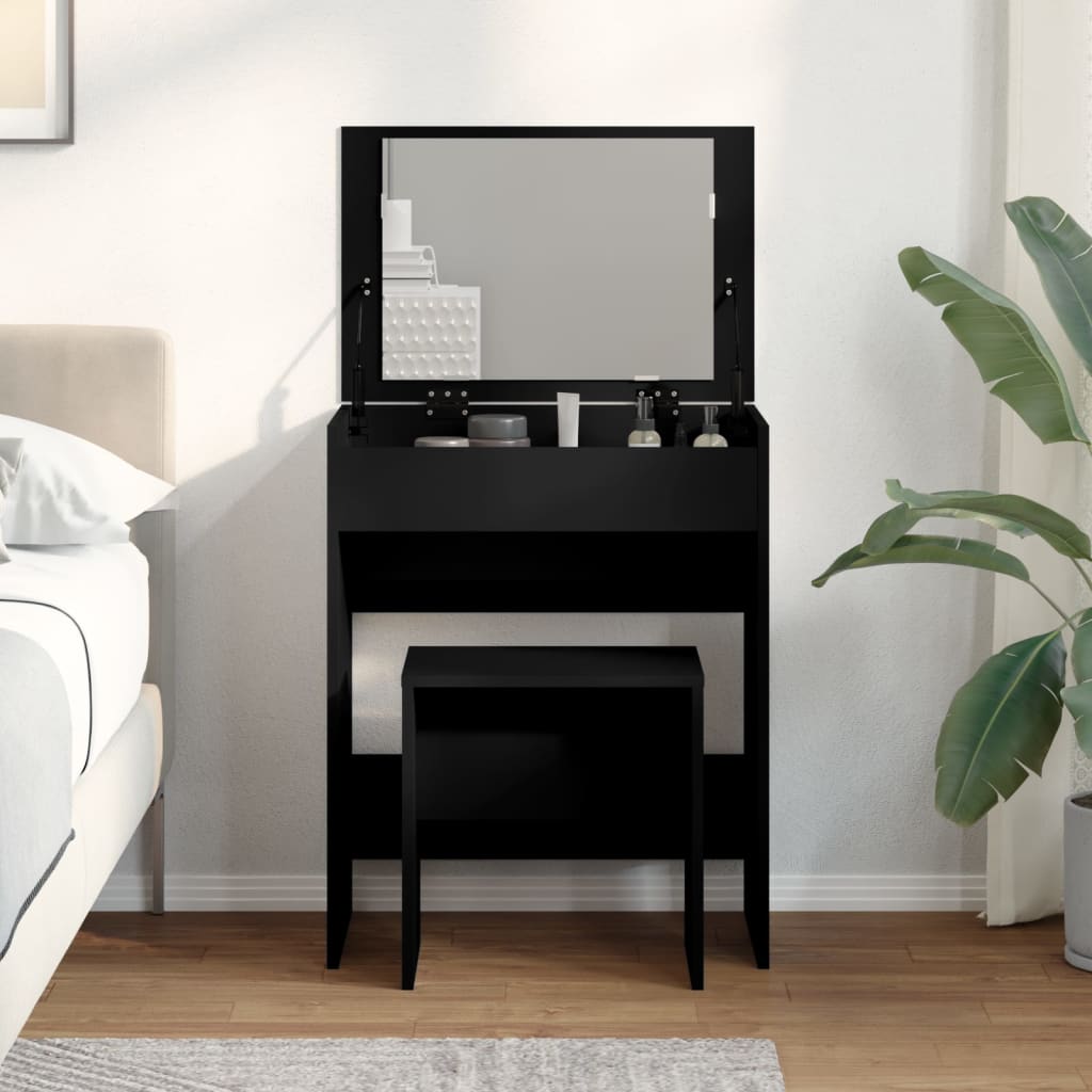 vidaXL Dressing Table and Stool Black 60x40x113.5 cm 4