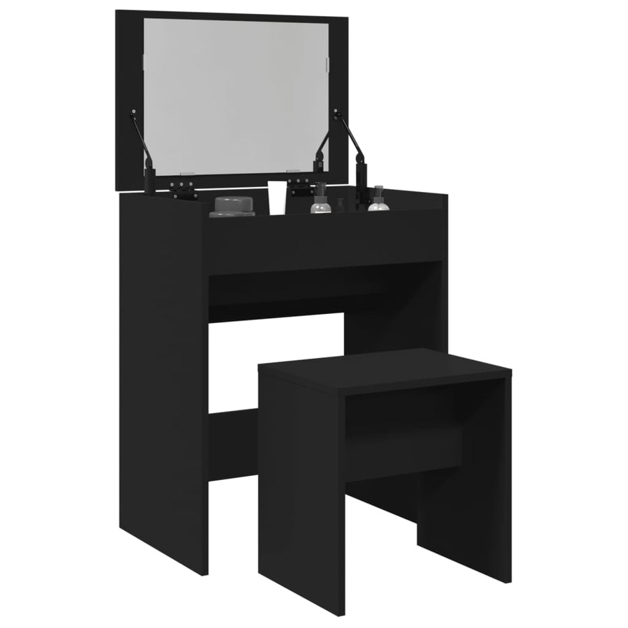 vidaXL Dressing Table and Stool Black 60x40x113.5 cm 1