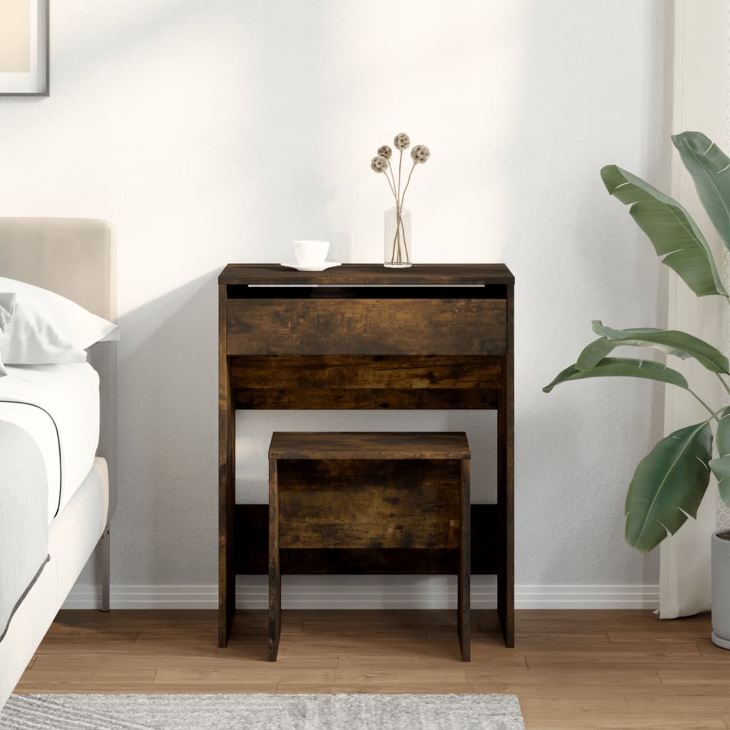 vidaXL Dressing Table and Stool Smoked Oak 60x40x113.5 cm 3
