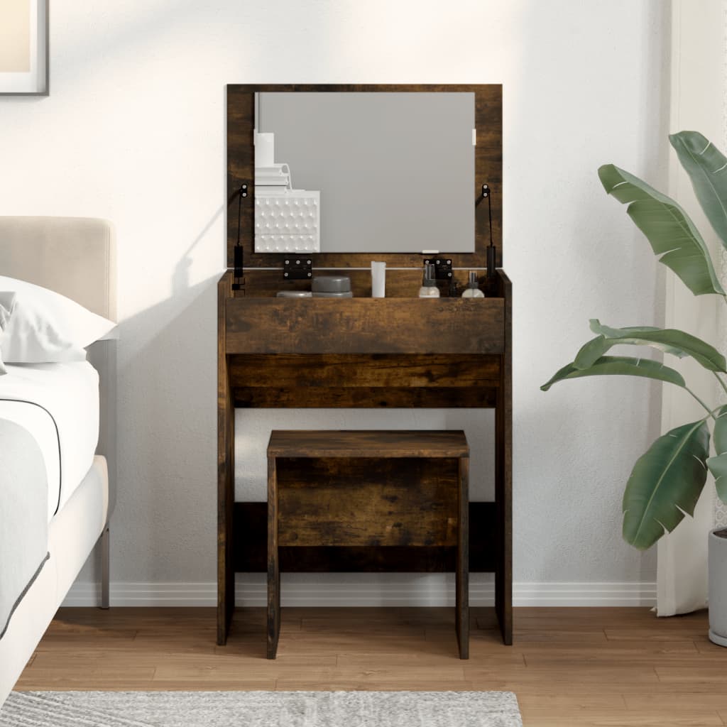 vidaXL Dressing Table and Stool Smoked Oak 60x40x113.5 cm 4