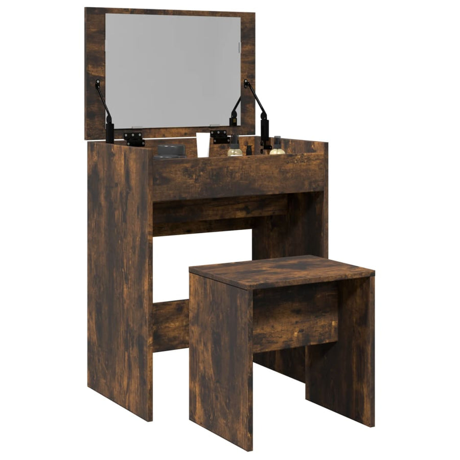 vidaXL Dressing Table and Stool Smoked Oak 60x40x113.5 cm 1