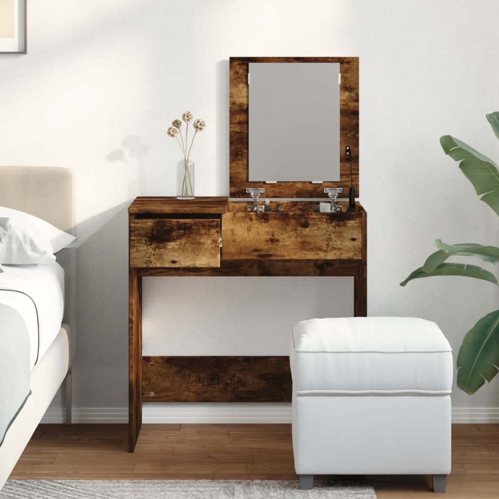 vidaXL Dressing Table with Mirror Smoked Oak 73x46.5x120 cm 4