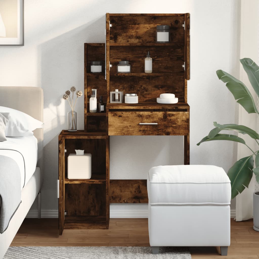 vidaXL Dressing Table with Cabinet Smoked Oak 80x35x132 cm 4
