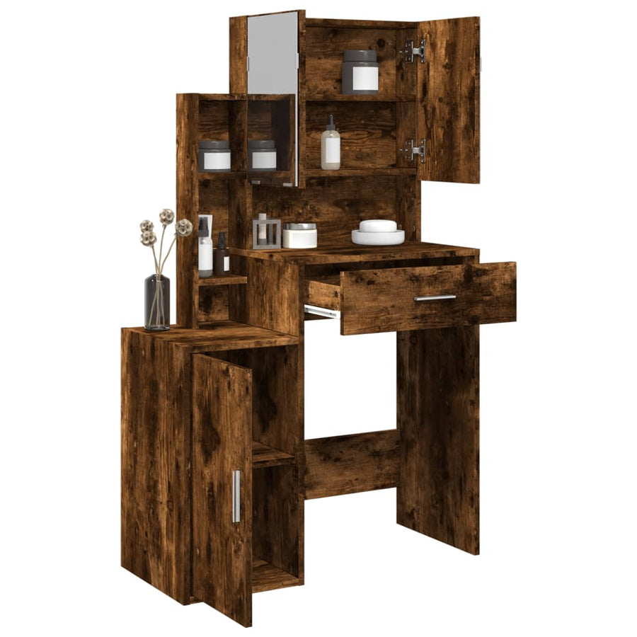 vidaXL Dressing Table with Cabinet Smoked Oak 80x35x132 cm 1
