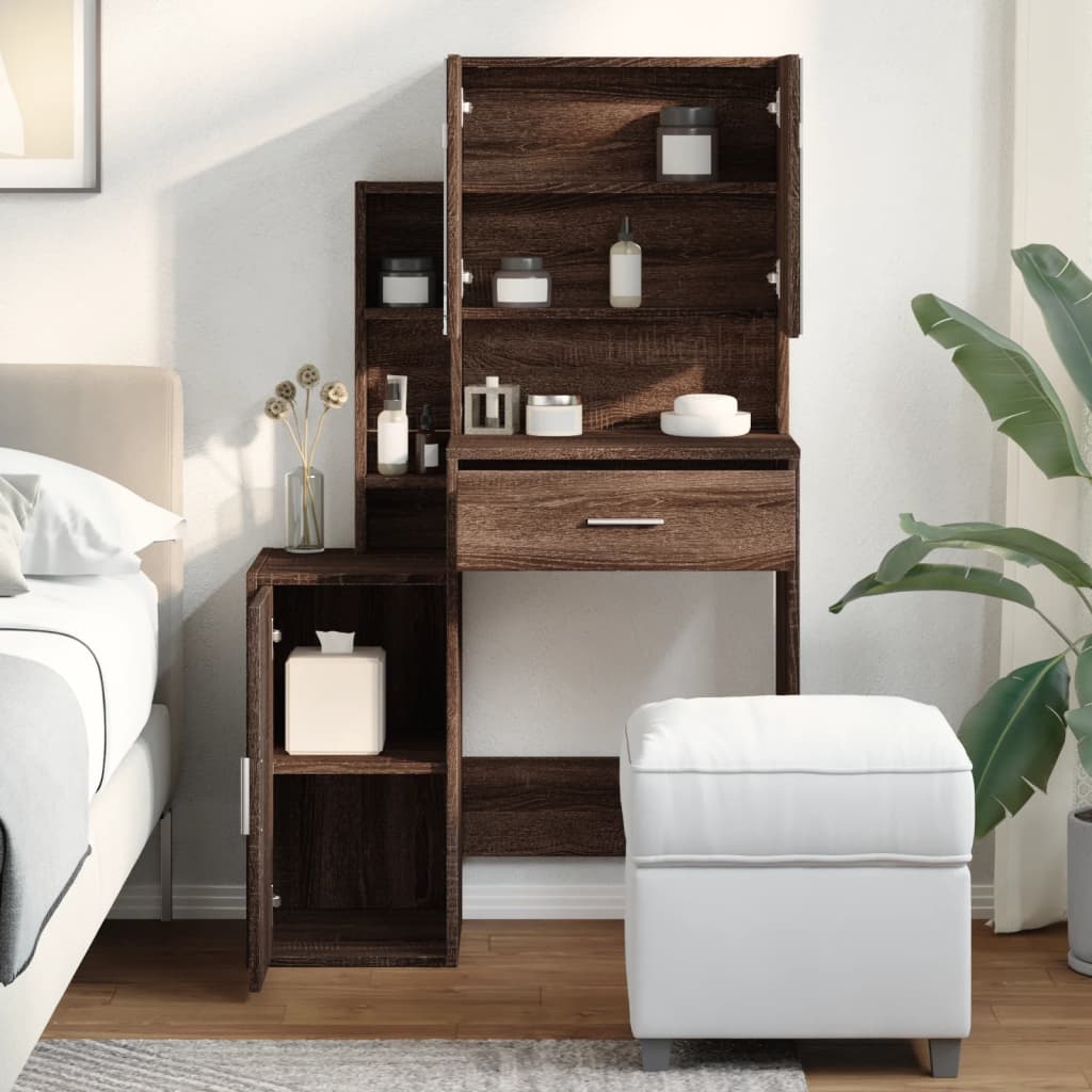 vidaXL Dressing Table with Cabinet Brown Oak 80x35x132 cm 4