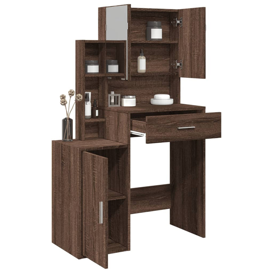 vidaXL Dressing Table with Cabinet Brown Oak 80x35x132 cm 1