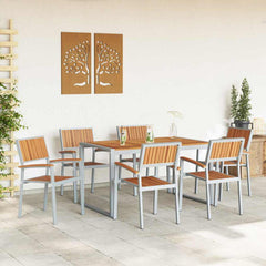 Garden Dining Set 5 pcs Solid Acacia Wood Grey 140 cm 80 cm Table +6x chair