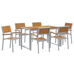 Garden Dining Set 5 pcs Solid Acacia Wood Grey 140 cm 80 cm Table +6x chair
