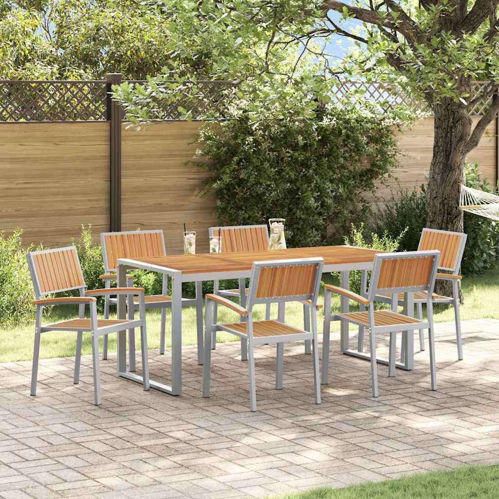 Garden Dining Set 5 pcs Solid Acacia Wood Grey 180 cm 90 cm Table +6x chair