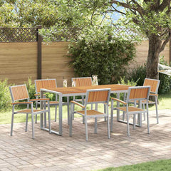 Garden Dining Set 5 pcs Solid Acacia Wood Grey 180 cm 90 cm Table +6x chair