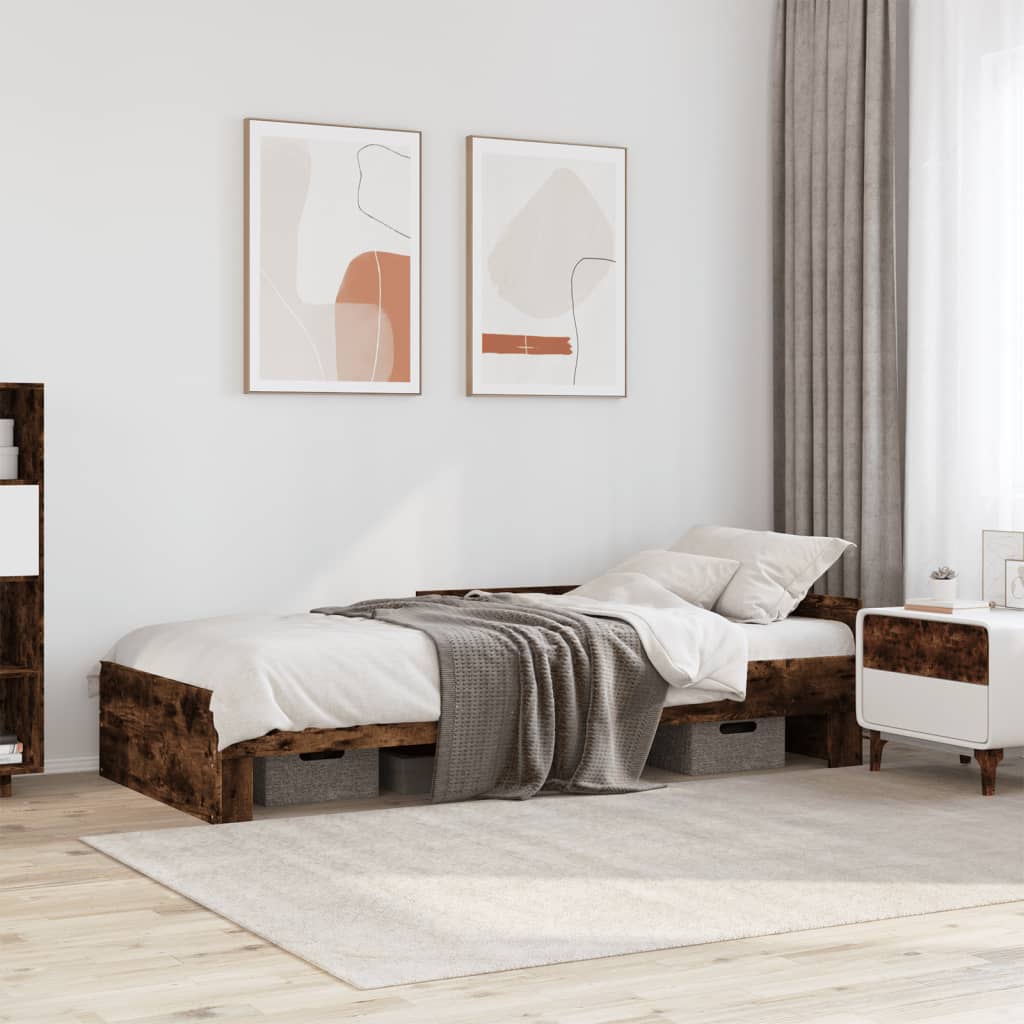 vidaXL Bed Frame without Mattress Smoked Oak 100x200 cm Engineered Wood 1