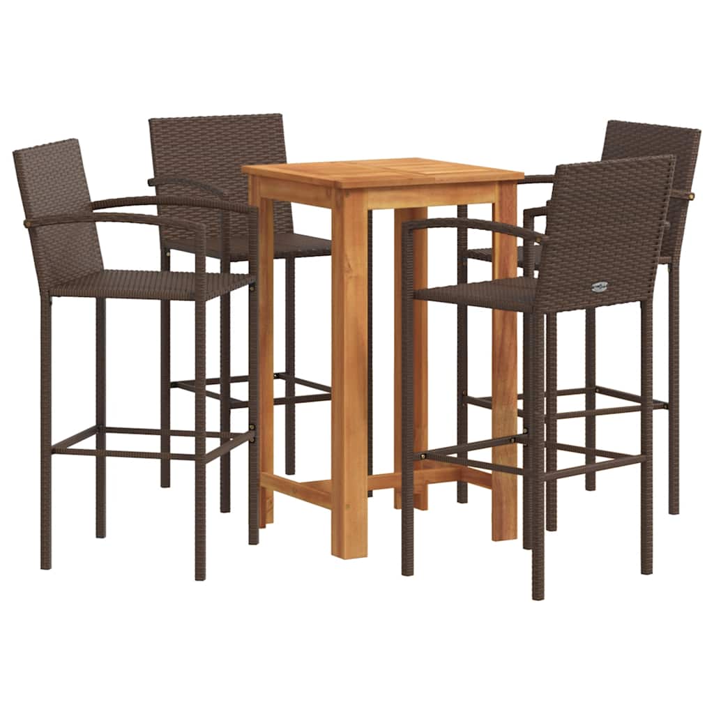vidaXL 5 Piece Garden Bar Set Brown Solid Wood Acacia and Poly Rattan 2