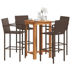 vidaXL 5 Piece Garden Bar Set Brown Solid Wood Acacia and Poly Rattan 1