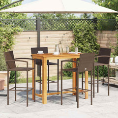 vidaXL 5 Piece Garden Bar Set Brown Solid Wood Acacia and Poly Rattan 3