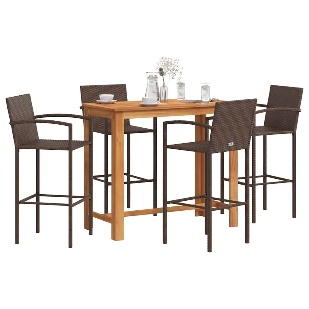 vidaXL 5 Piece Garden Bar Set Brown Solid Wood Acacia and Poly Rattan 1
