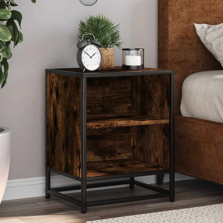 vidaXL Bedside Cabinets 2 pcs Smoked Oak 40x31x50 cm Engineered Wood and Metal 1