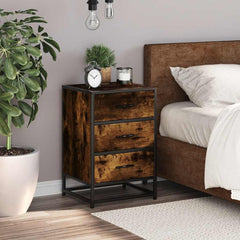 vidaXL Bedside Cabinet Smoked Oak 40x34.5x60 cm Engineered Wood and Metal 3