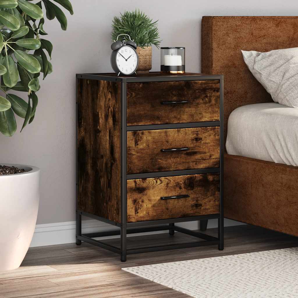 vidaXL Bedside Cabinet Smoked Oak 40x34.5x60 cm Engineered Wood and Metal 1