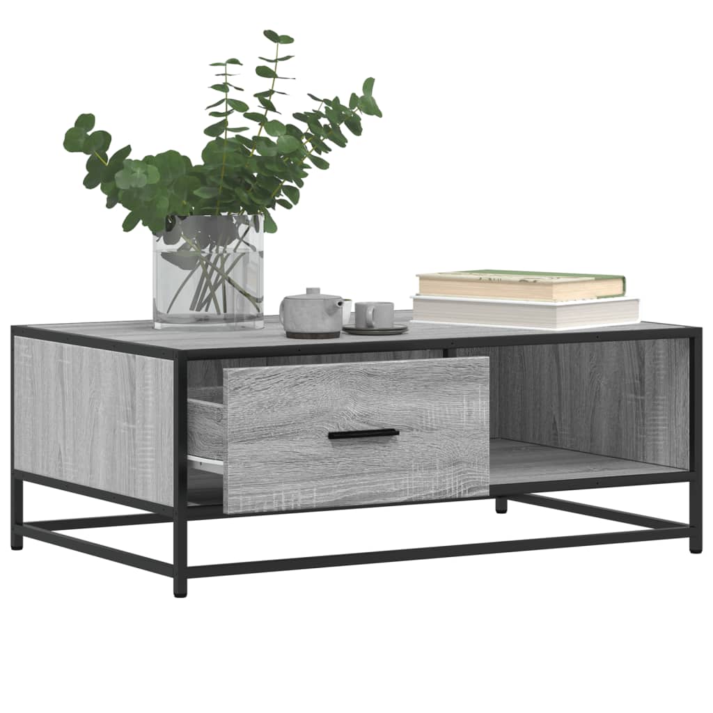 vidaXL Coffee Table Grey Sonoma 90x57x35 cm Engineered Wood and Metal 4