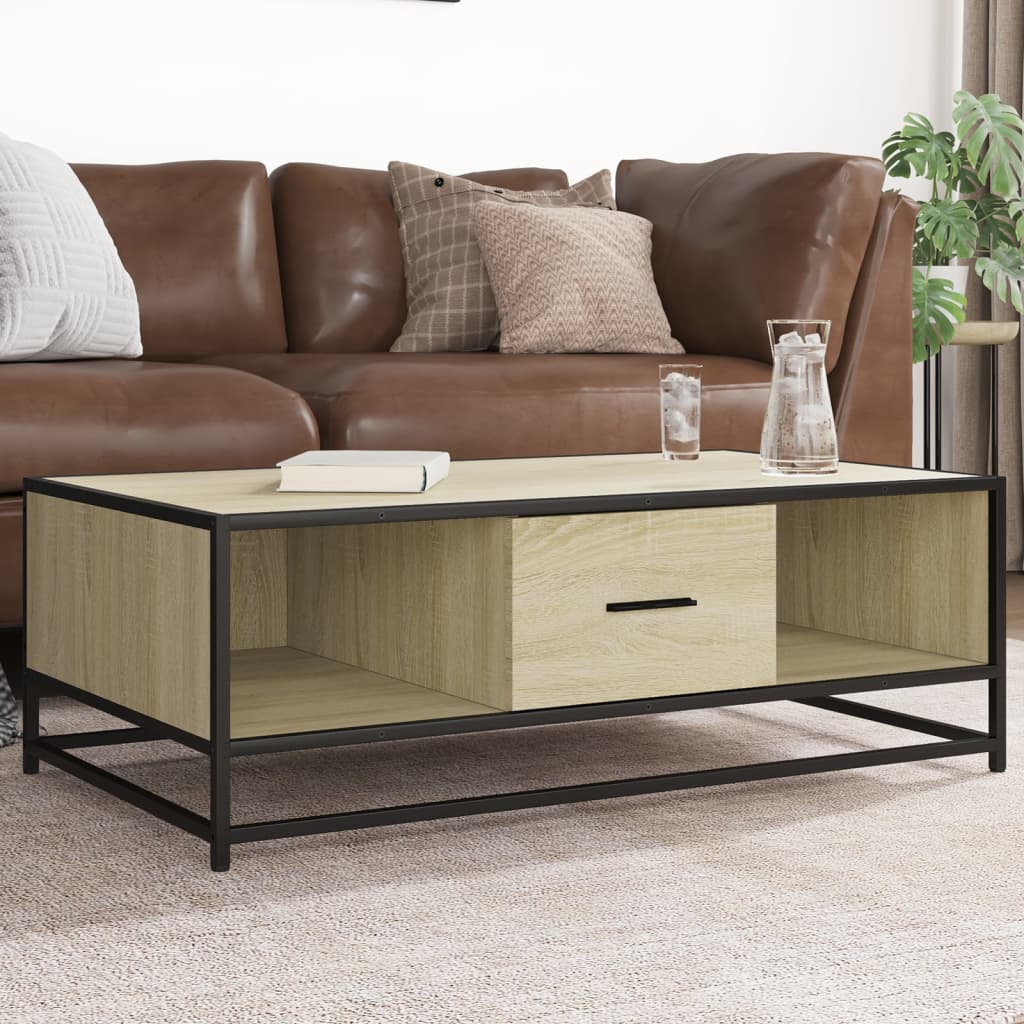 Coffee Table 100x57x35 cm Engineered Wood and Metal Sonoma oak