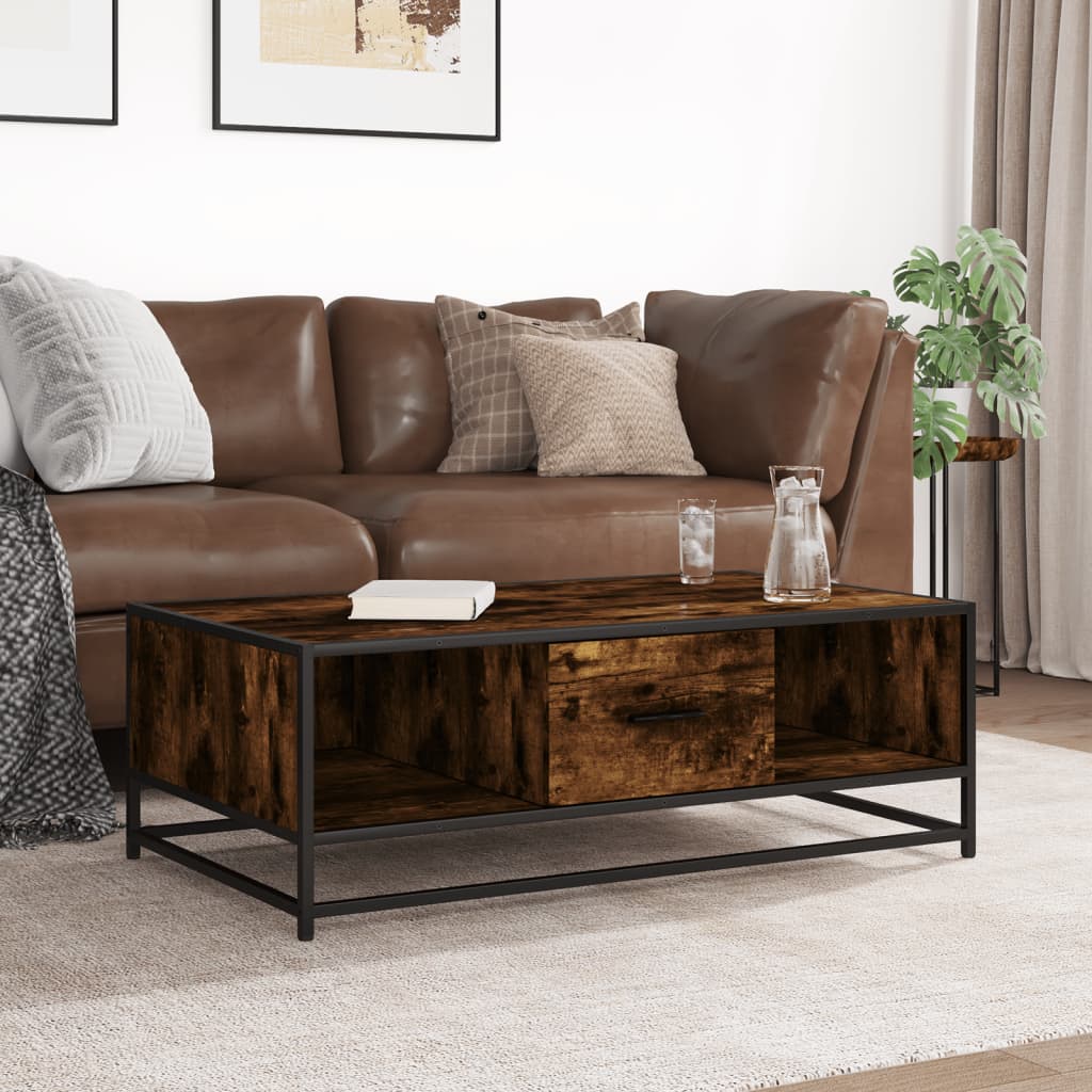 Coffee Table 100x57x35 cm Engineered Wood and Metal Smoked oak