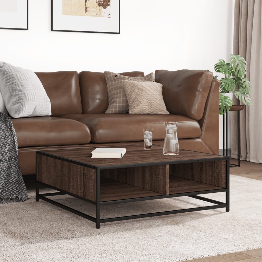 vidaXL Coffee Table Brown Oak 80x80x30 cm Engineered Wood and Metal 3