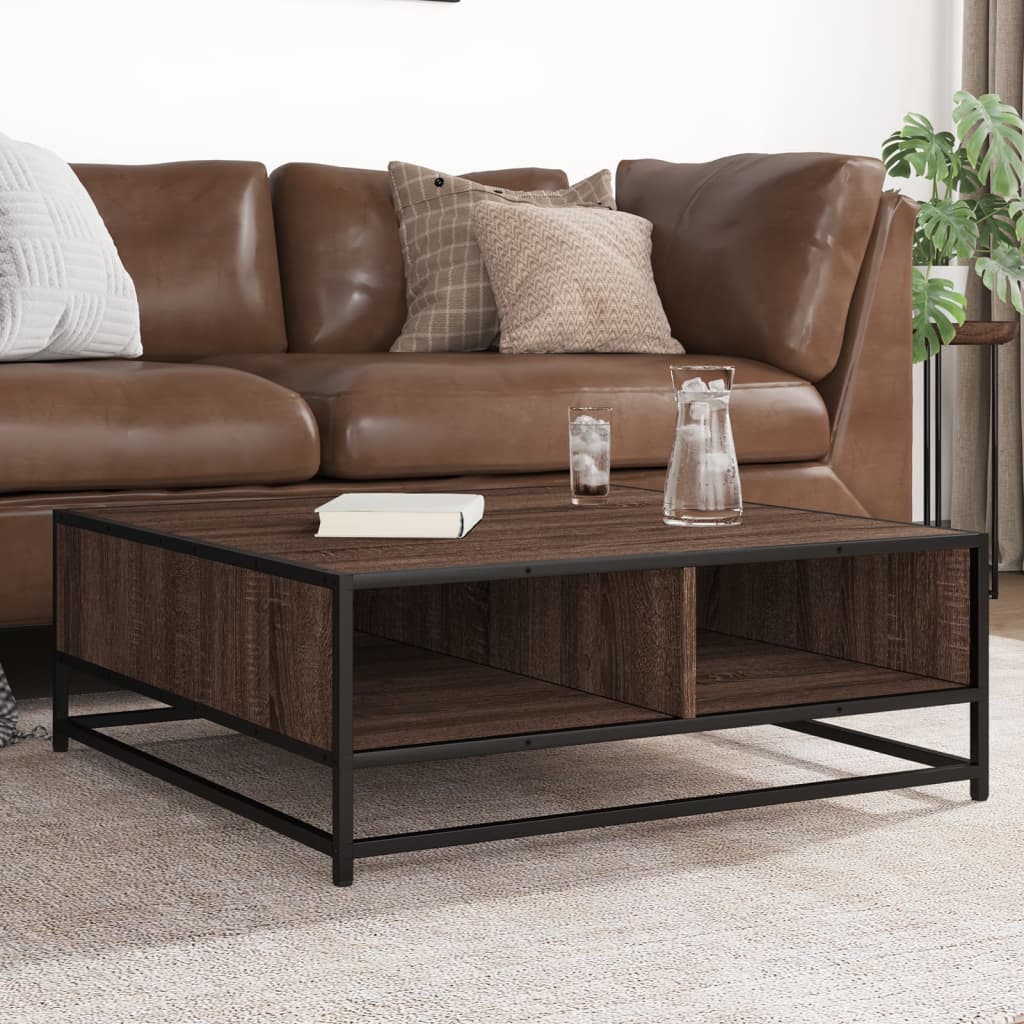 vidaXL Coffee Table Brown Oak 80x80x30 cm Engineered Wood and Metal 1
