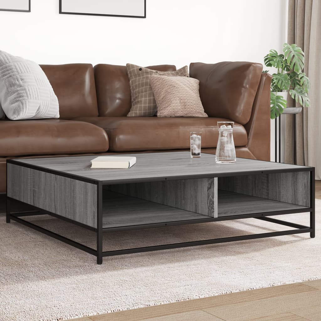 vidaXL Coffee Table Grey Sonoma 100x100x30 cm Engineered Wood and Metal 1