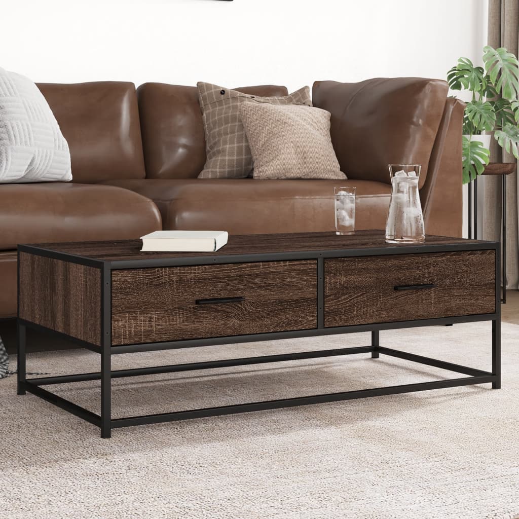 vidaXL Coffee Table Brown Oak 100x50x35 cm Engineered Wood and Metal 1