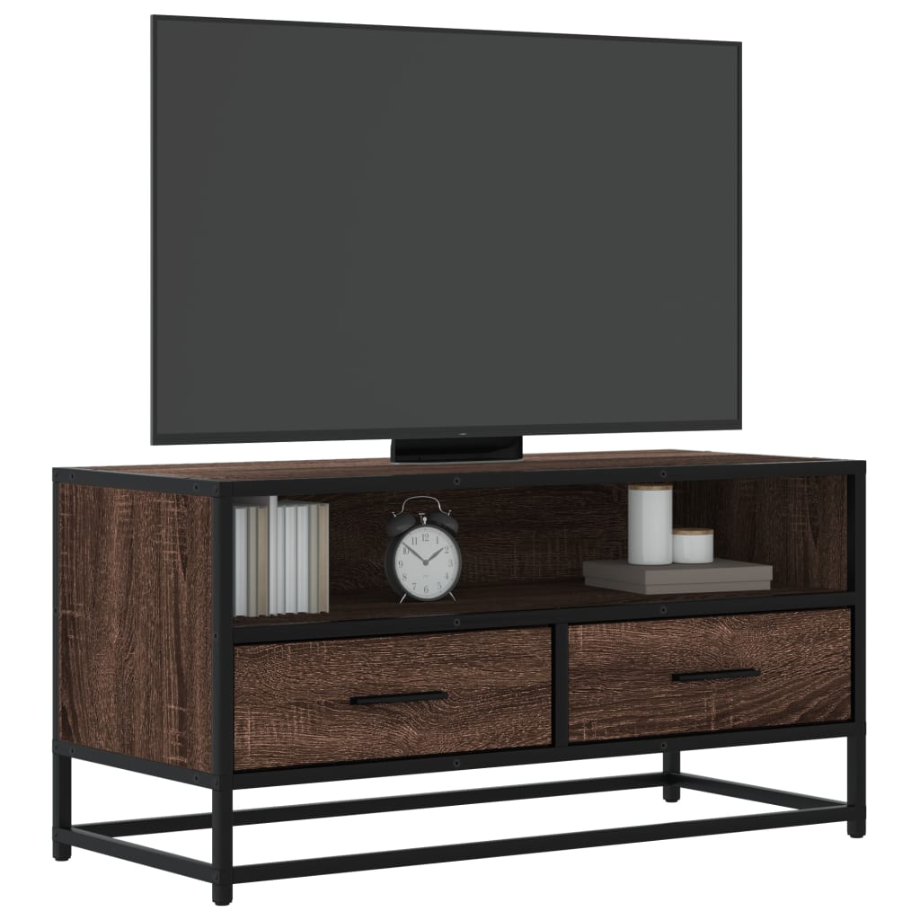 vidaXL TV Cabinet Brown Oak 80x34.5x40 cm Engineered Wood and Metal 1
