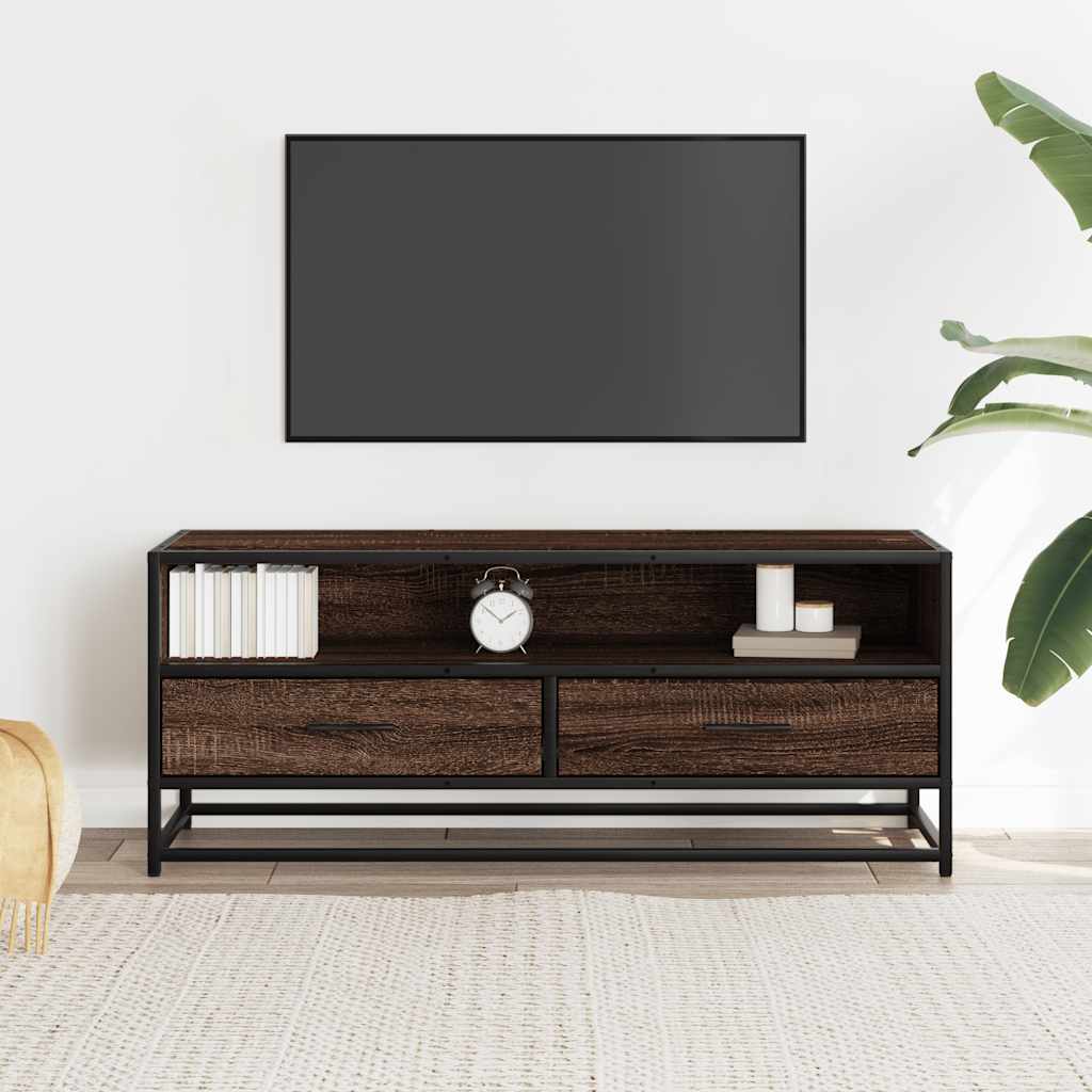 vidaXL TV Cabinet Brown Oak 100x34.5x40 cm Engineered Wood and Metal 3