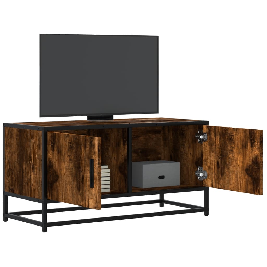 vidaXL TV Cabinet Smoked Oak 80x34.5x40 cm Engineered Wood and Metal 1