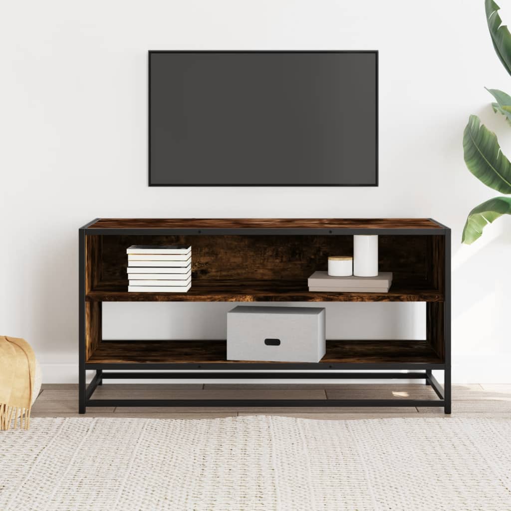 vidaXL TV Cabinet Smoked Oak 91x40x46 cm Engineered Wood and Metal 3