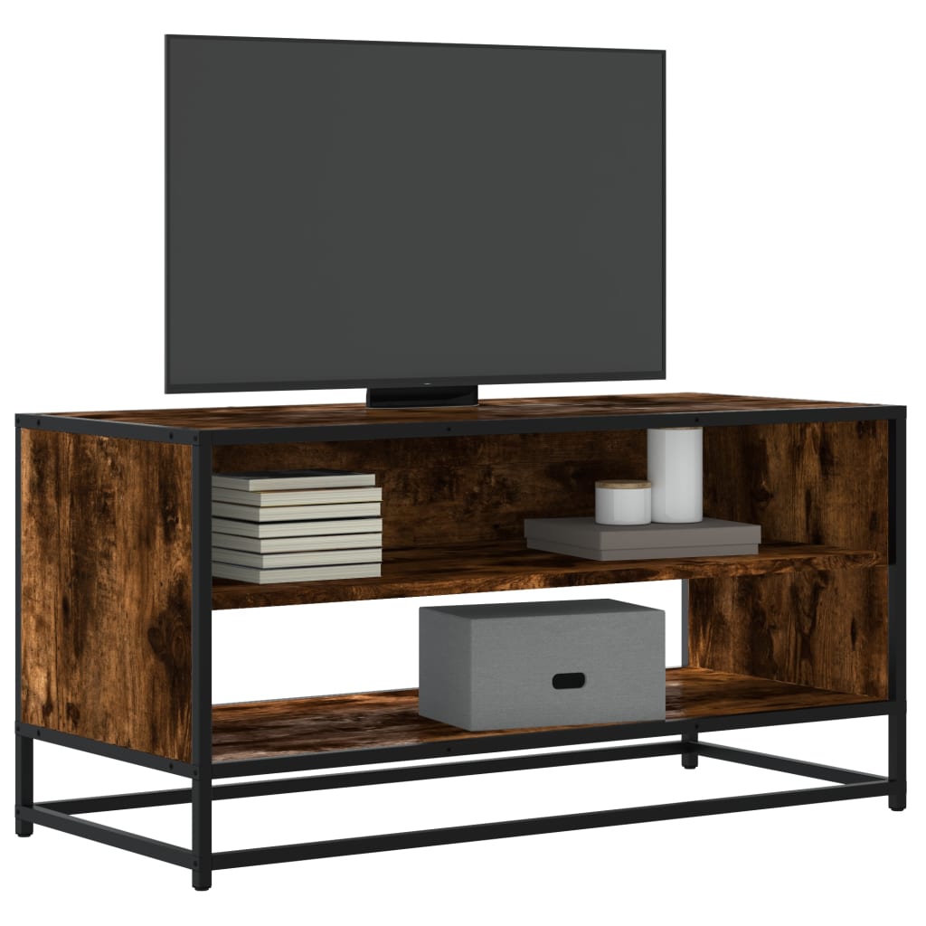 vidaXL TV Cabinet Smoked Oak 91x40x46 cm Engineered Wood and Metal 1