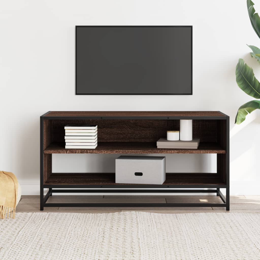 vidaXL TV Cabinet Brown Oak 91x40x46 cm Engineered Wood and Metal 3