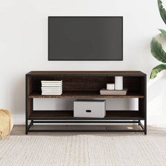 vidaXL TV Cabinet Brown Oak 91x40x46 cm Engineered Wood and Metal 3