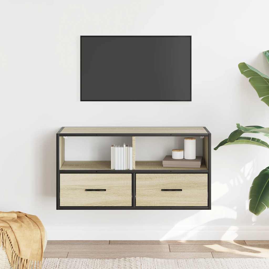 vidaXL TV Cabinet Sonoma Oak 80x31x39.5 cm Engineered Wood and Metal 3