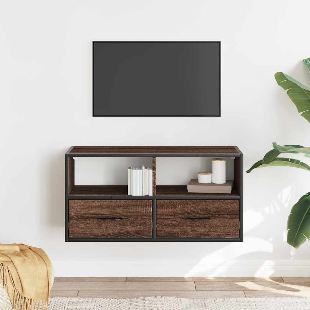 vidaXL TV Cabinet Brown Oak 80x31x39.5 cm Engineered Wood and Metal 3