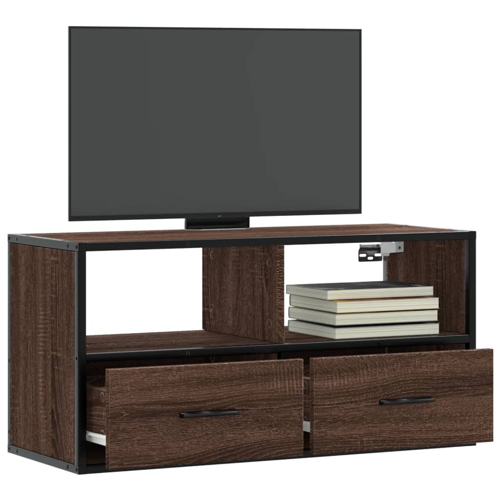 vidaXL TV Cabinet Brown Oak 80x31x39.5 cm Engineered Wood and Metal 1