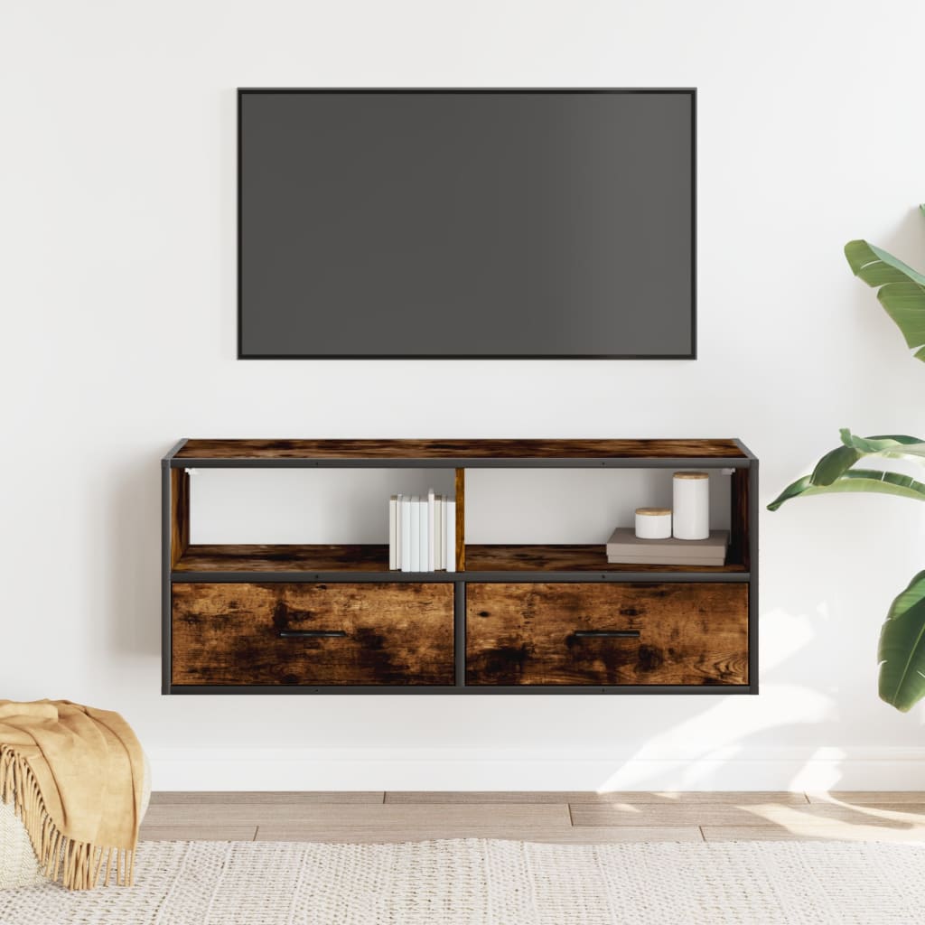 vidaXL TV Cabinet Smoked Oak 100x31x39.5 cm Engineered Wood and Metal 3