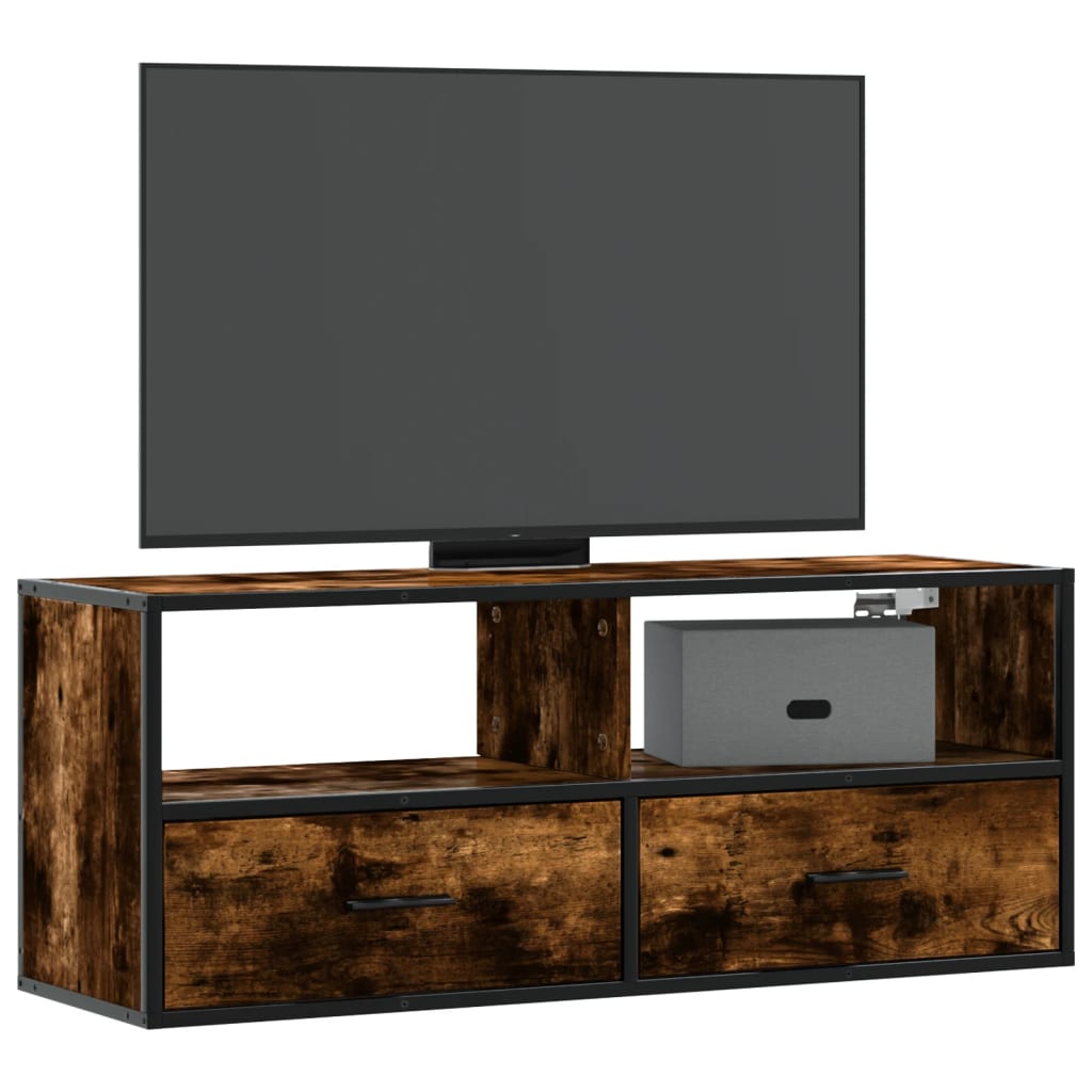 vidaXL TV Cabinet Smoked Oak 100x31x39.5 cm Engineered Wood and Metal 1
